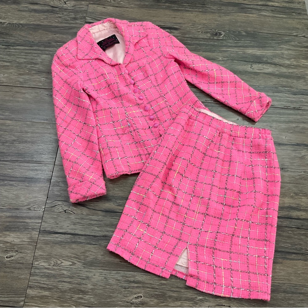 Max Nugus Haute Couture  Custom Plaid Tweed Two Piece Skirt Blazer